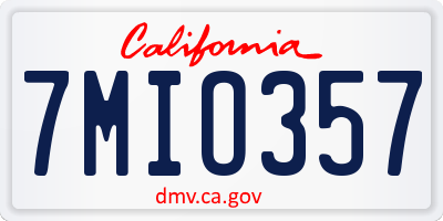 CA license plate 7MIO357