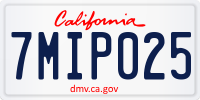 CA license plate 7MIP025