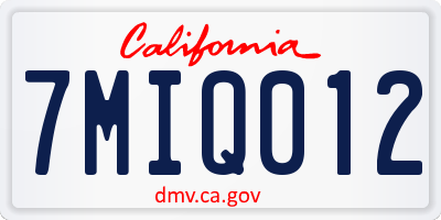 CA license plate 7MIQ012