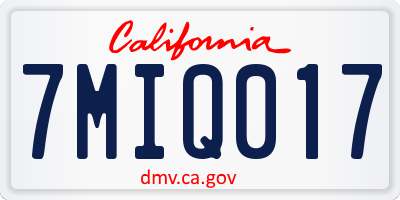 CA license plate 7MIQ017