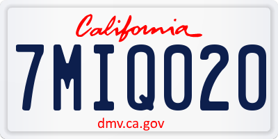 CA license plate 7MIQ020