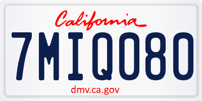 CA license plate 7MIQ080