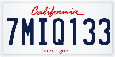 CA license plate 7MIQ133