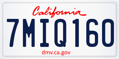 CA license plate 7MIQ160