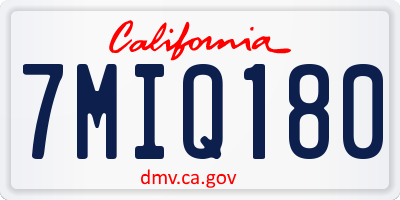 CA license plate 7MIQ180