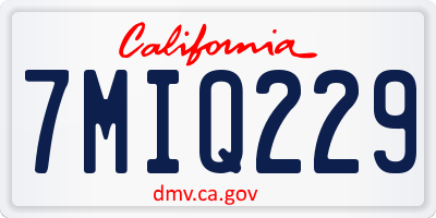 CA license plate 7MIQ229