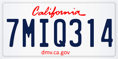 CA license plate 7MIQ314