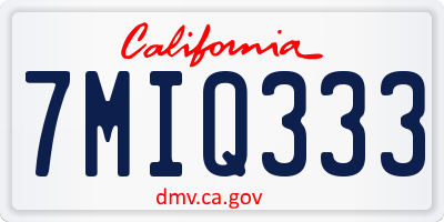 CA license plate 7MIQ333