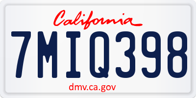 CA license plate 7MIQ398