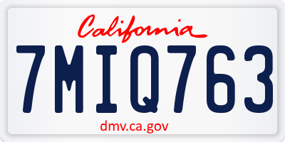 CA license plate 7MIQ763