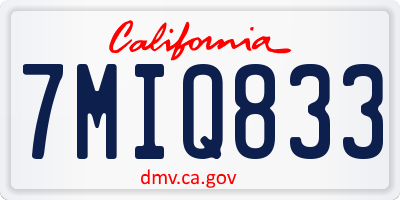 CA license plate 7MIQ833