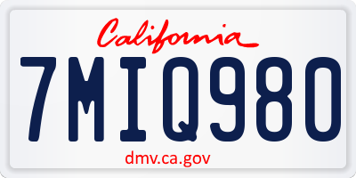 CA license plate 7MIQ980