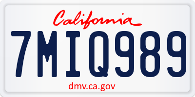 CA license plate 7MIQ989