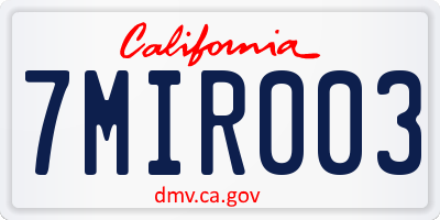 CA license plate 7MIR003