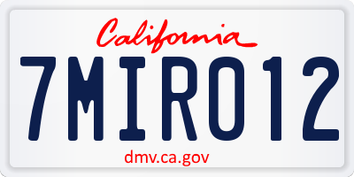 CA license plate 7MIR012