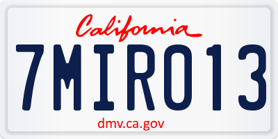 CA license plate 7MIR013