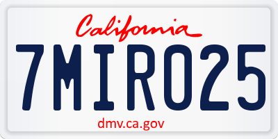 CA license plate 7MIR025