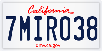CA license plate 7MIR038