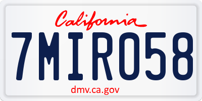 CA license plate 7MIR058