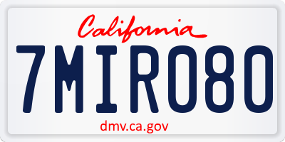 CA license plate 7MIR080
