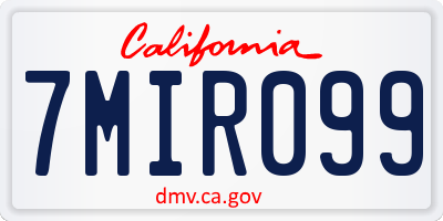 CA license plate 7MIR099