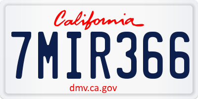 CA license plate 7MIR366