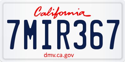 CA license plate 7MIR367