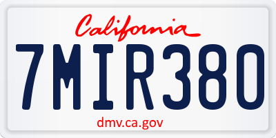 CA license plate 7MIR380