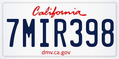 CA license plate 7MIR398