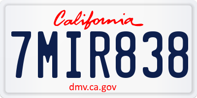 CA license plate 7MIR838
