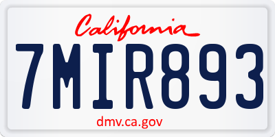 CA license plate 7MIR893