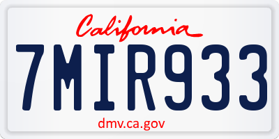 CA license plate 7MIR933