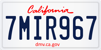 CA license plate 7MIR967