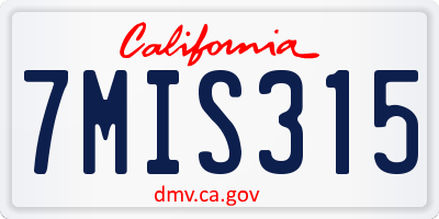 CA license plate 7MIS315