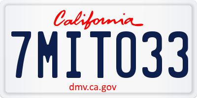CA license plate 7MIT033