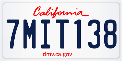 CA license plate 7MIT138