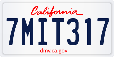 CA license plate 7MIT317