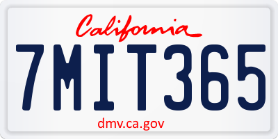 CA license plate 7MIT365