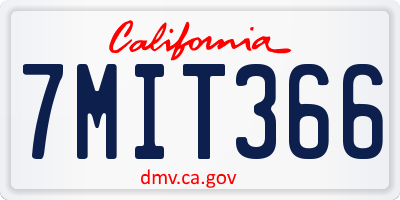 CA license plate 7MIT366
