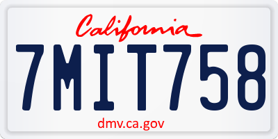 CA license plate 7MIT758