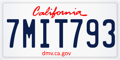CA license plate 7MIT793