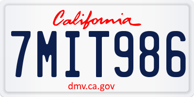 CA license plate 7MIT986