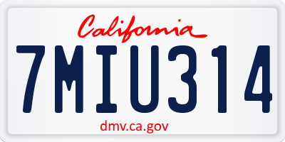 CA license plate 7MIU314