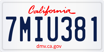 CA license plate 7MIU381