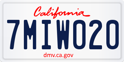CA license plate 7MIW020