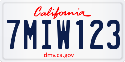 CA license plate 7MIW123