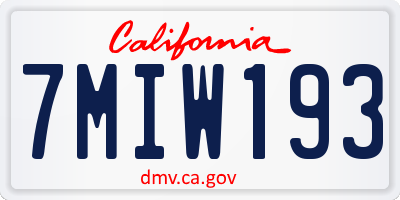 CA license plate 7MIW193