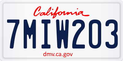 CA license plate 7MIW203