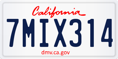 CA license plate 7MIX314