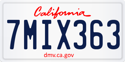 CA license plate 7MIX363
